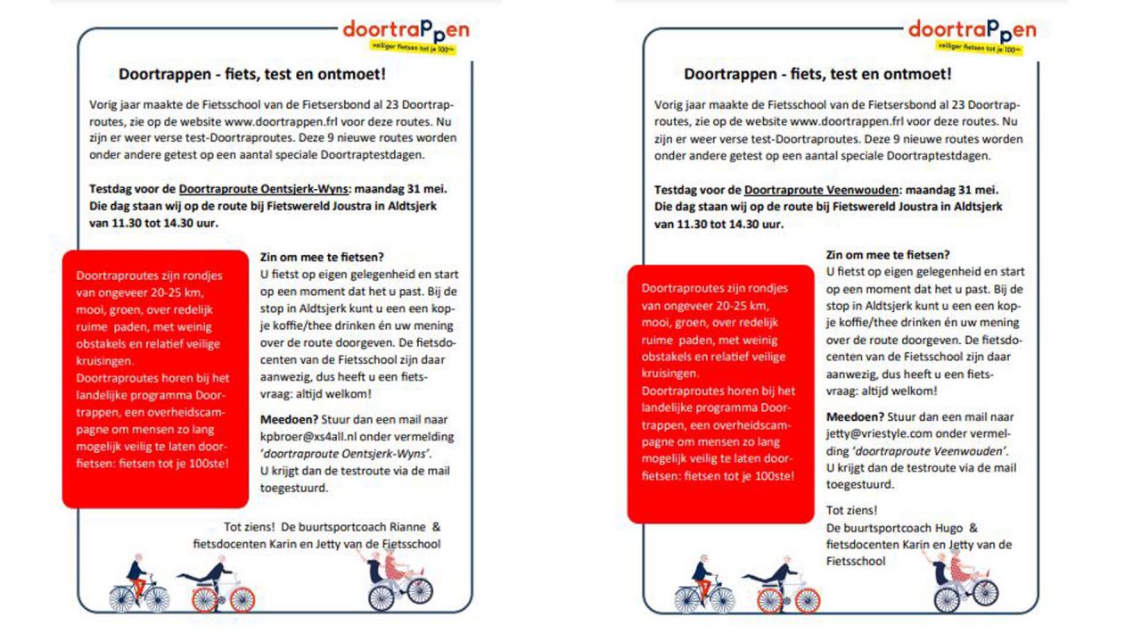 Oudere fietsers welkom op de Doortraptestdag in Aldtsjerk