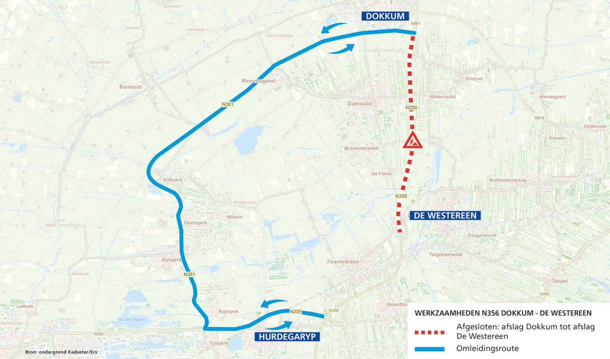 Sintrale As dinsdag en woensdag dicht tussen Dokkum en De Westereen